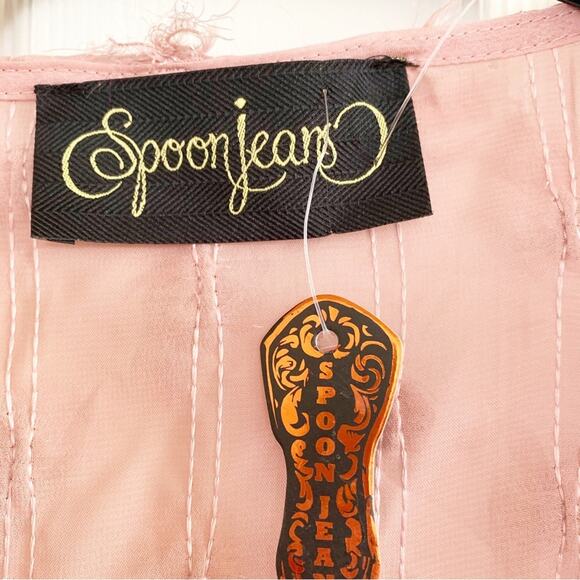 Spoon Jeans Dusty Pink Fringe Embellished Chiffon V Neck Blouse 2X NWT - Picture 5 of 9